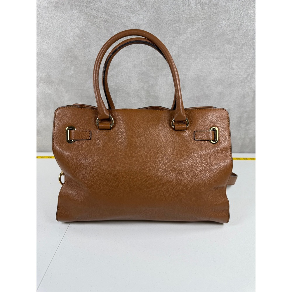 Michael Kors Hamilton Handbag Cognac Brown Pebbled Leather Tote Gold Accents - Picture 5 of 12